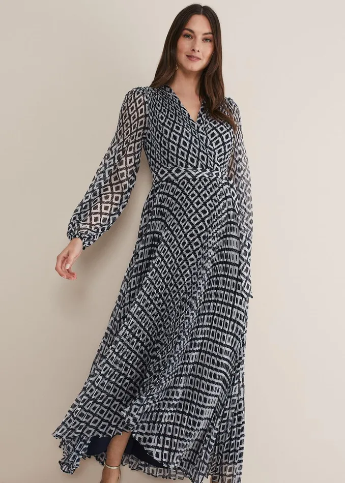 Women Phase Eight Dresses Roxanna Pleated Diamond Maxi Dress