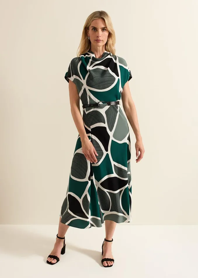 Women Phase Eight Dresses Zaynab Green Swirl Cowl Neck Midi Dress