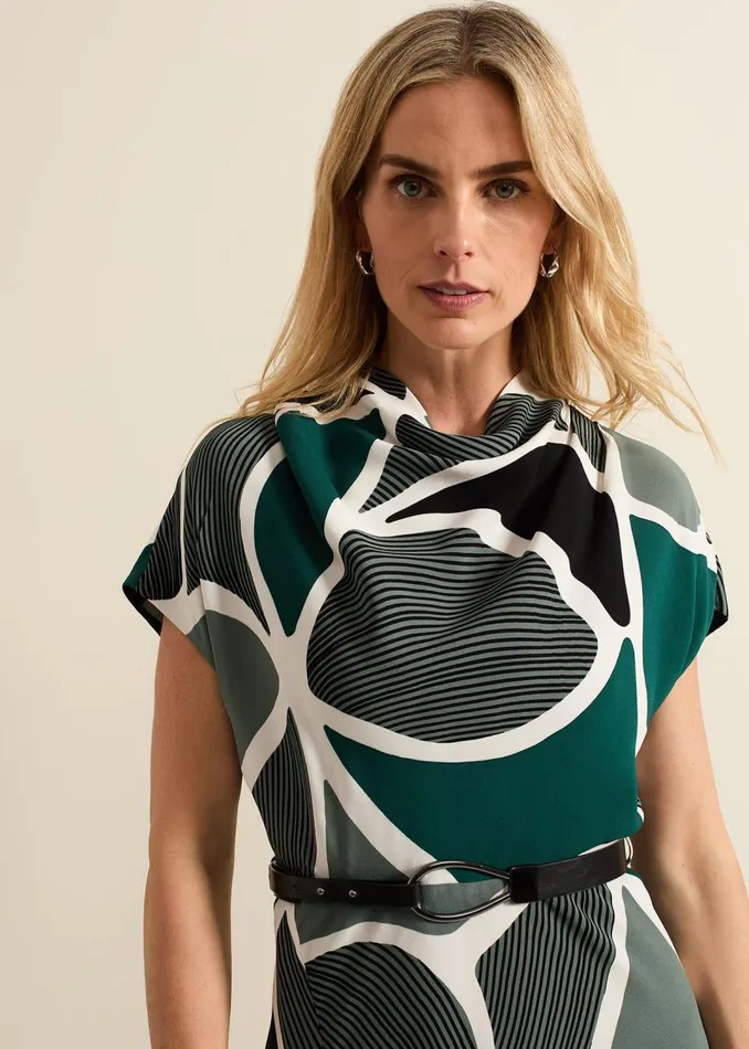 Women Phase Eight Dresses Zaynab Green Swirl Cowl Neck Midi Dress