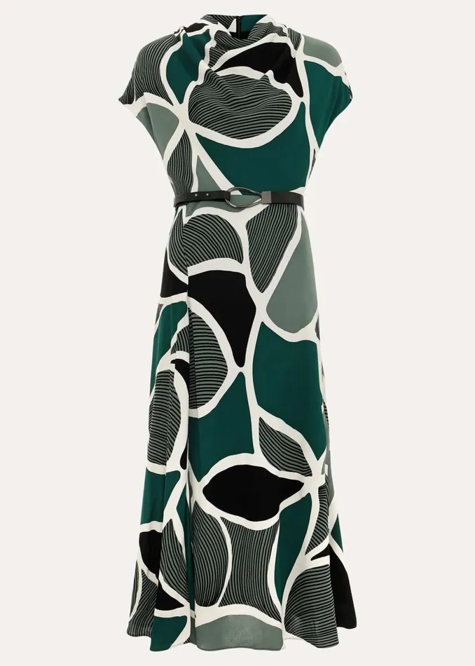 Women Phase Eight Dresses Zaynab Green Swirl Cowl Neck Midi Dress