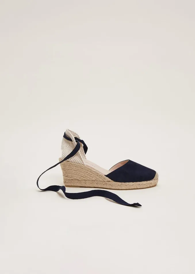Women Phase Eight Heels Suede Ankle Tie Espadrille Shoe