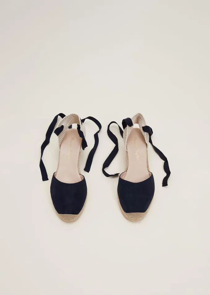 Women Phase Eight Heels Suede Ankle Tie Espadrille Shoe