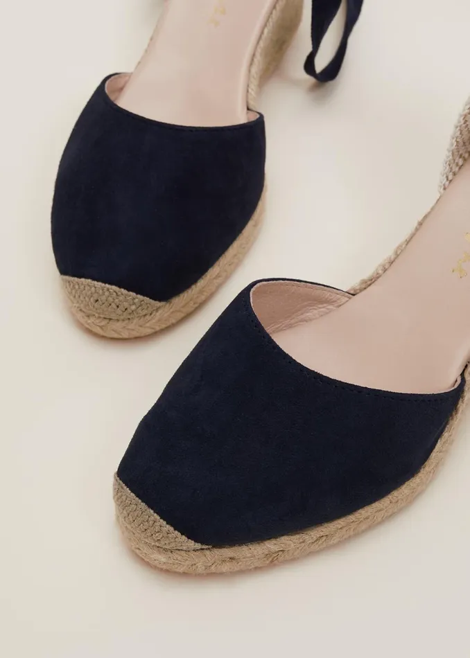 Women Phase Eight Heels Suede Ankle Tie Espadrille Shoe