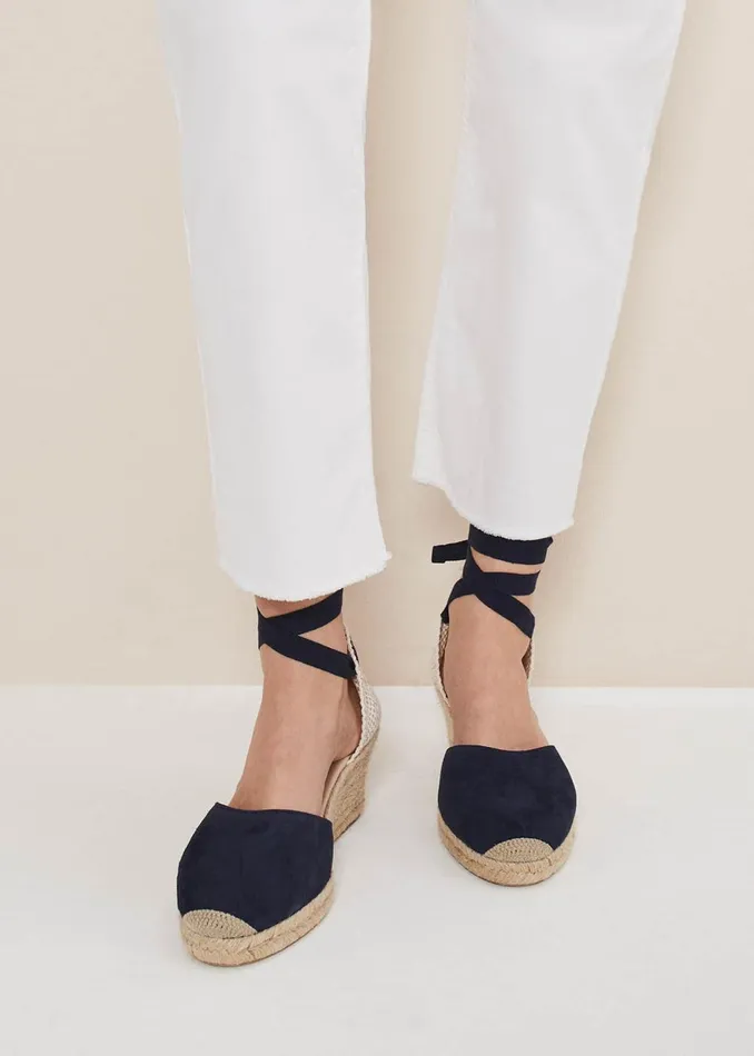 Women Phase Eight Heels Suede Ankle Tie Espadrille Shoe