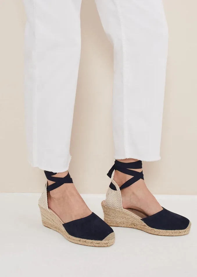 Women Phase Eight Heels Suede Ankle Tie Espadrille Shoe