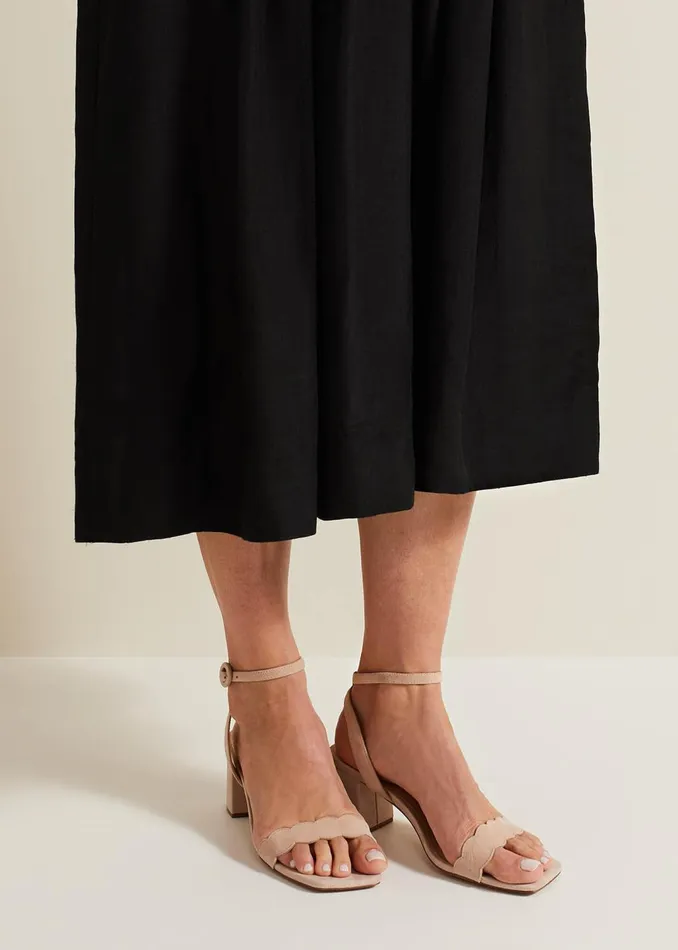 Women Phase Eight Heels Suede Scallop Block Heel