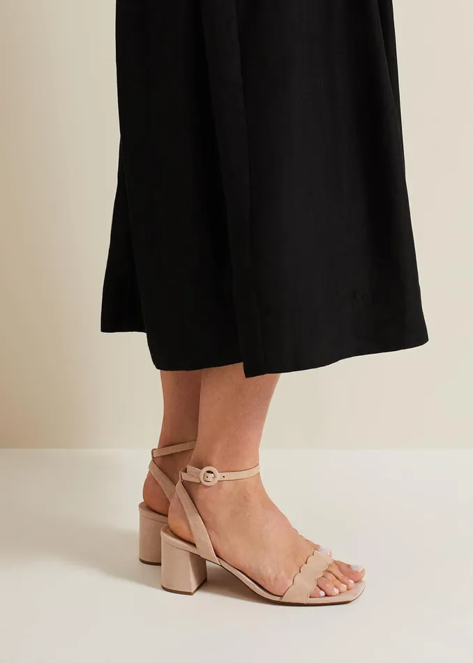 Women Phase Eight Heels Suede Scallop Block Heel