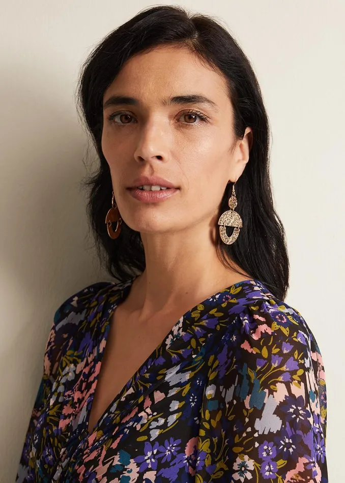 Women Phase Eight Jewellery Gold Textured Drop Earrings