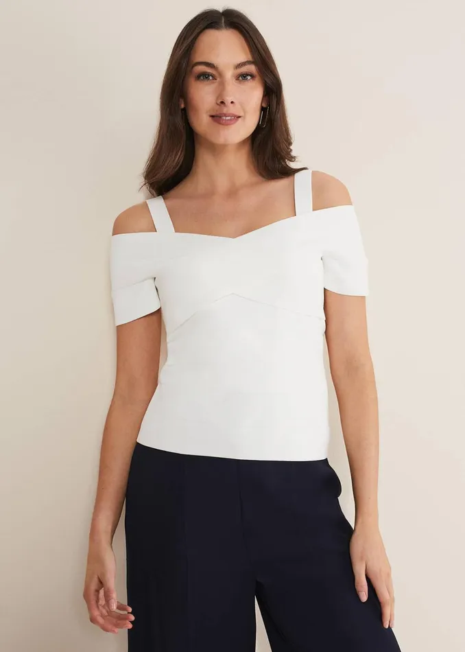 Women Phase Eight Knitwear Jasmine Bardot Knitted Bandage Top