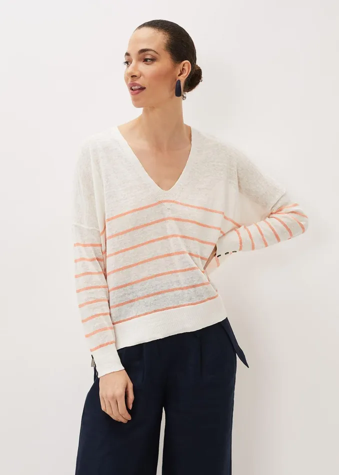 Women Phase Eight Knitwear Kisty Linen Stripe Fine Knit Jumper