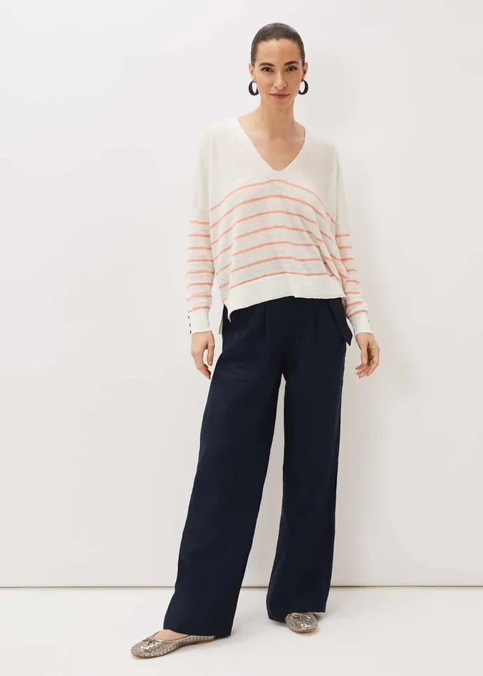 Women Phase Eight Knitwear Kisty Linen Stripe Fine Knit Jumper