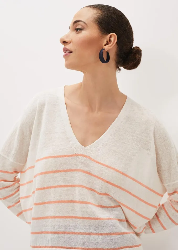 Women Phase Eight Knitwear Kisty Linen Stripe Fine Knit Jumper