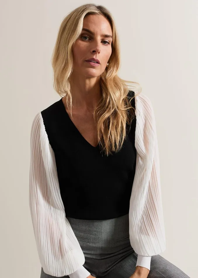 Women Phase Eight Knitwear Maple V Neck Woven Sleeve Jumper