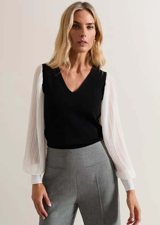 Women Phase Eight Knitwear Maple V Neck Woven Sleeve Jumper