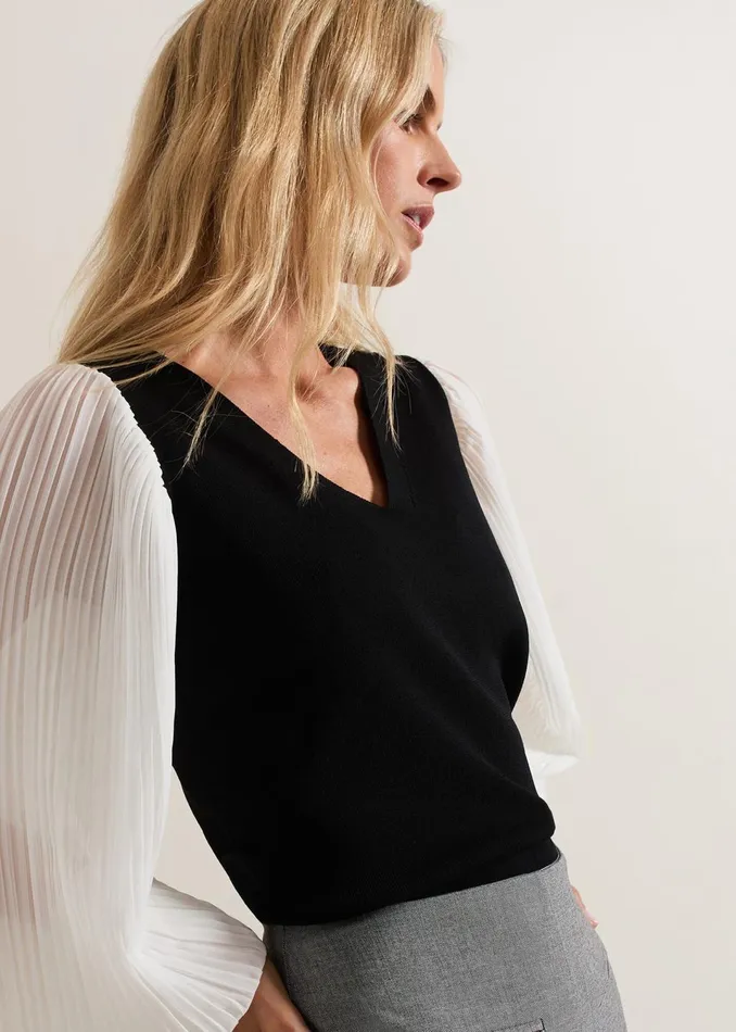 Women Phase Eight Knitwear Maple V Neck Woven Sleeve Jumper
