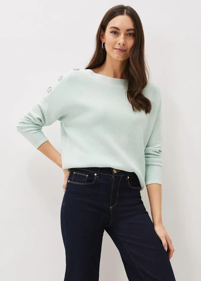 Women Phase Eight Knitwear Mimi Eyelet Detail Ribbed Knit Jumper