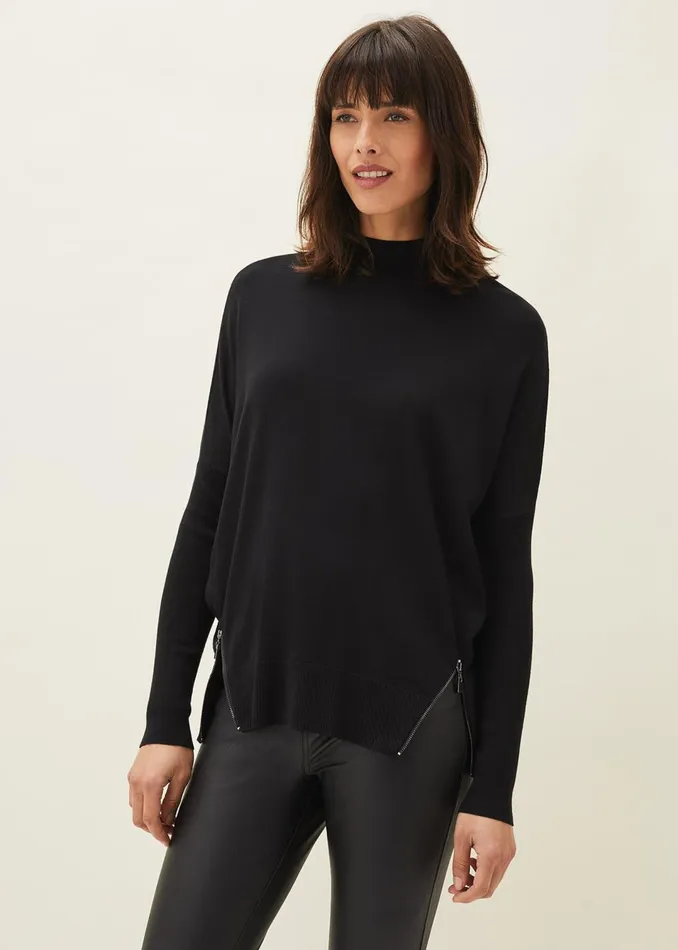 Women Phase Eight Knitwear Skylar Roll Neck Zip Hem Jumper