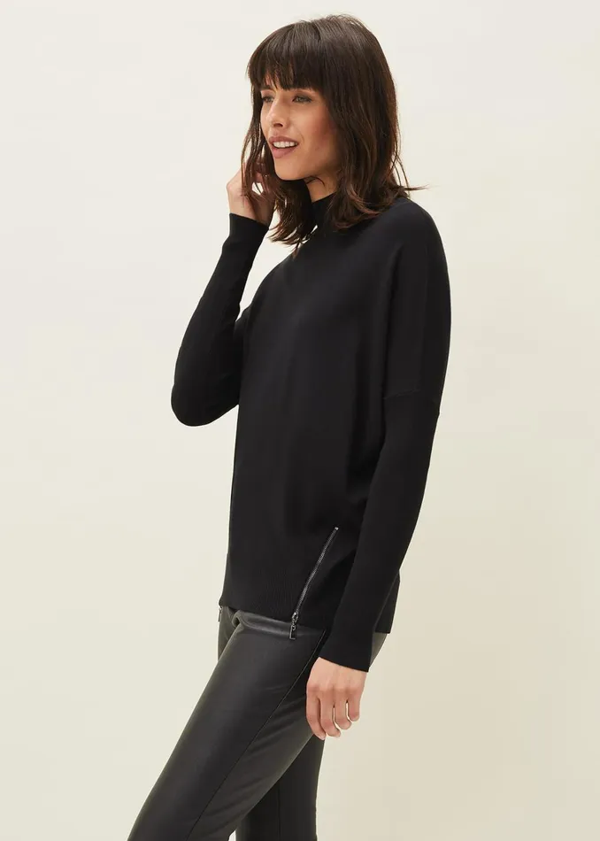 Women Phase Eight Knitwear Skylar Roll Neck Zip Hem Jumper