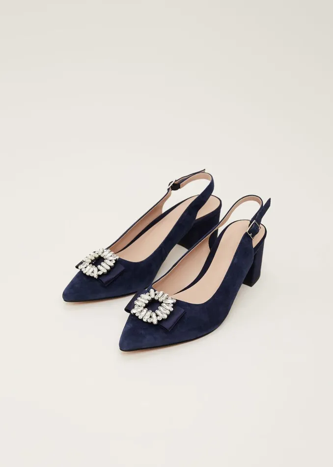 Women Phase Eight Occasion Shoes Embellished Toe Block Heel Slingback