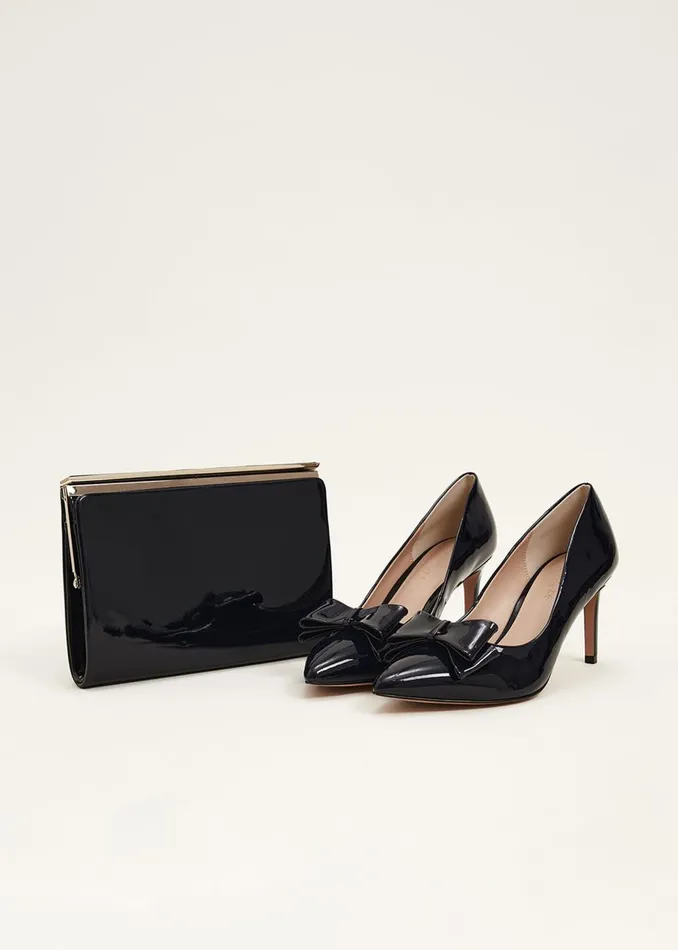 Women Phase Eight Occasion Shoes Patent Bow Court Shoe