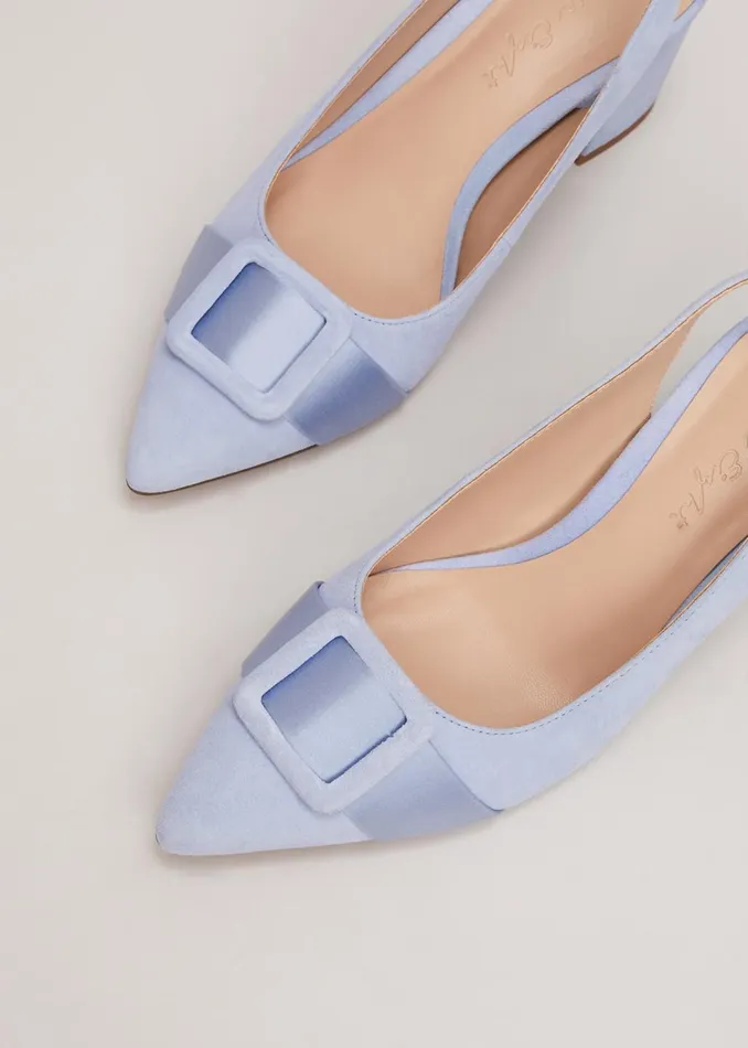 Women Phase Eight Occasion Shoes Suede Buckle Block Heel Shoes