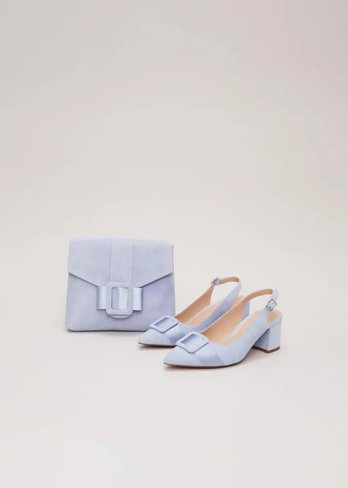 Women Phase Eight Occasion Shoes Suede Buckle Block Heel Shoes