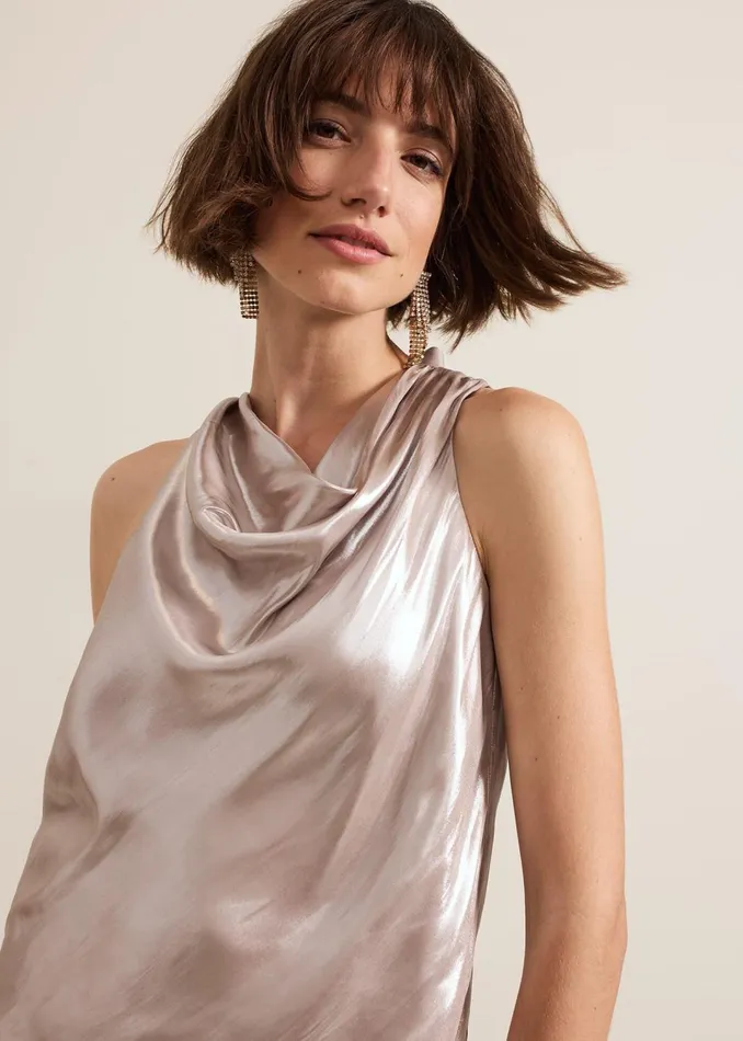 Women Phase Eight Shirts and Blouses Adrina Metallic Cowl Neck Top