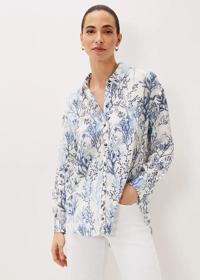 Women Phase Eight Shirts and Blouses Claire Coral Print Shirt