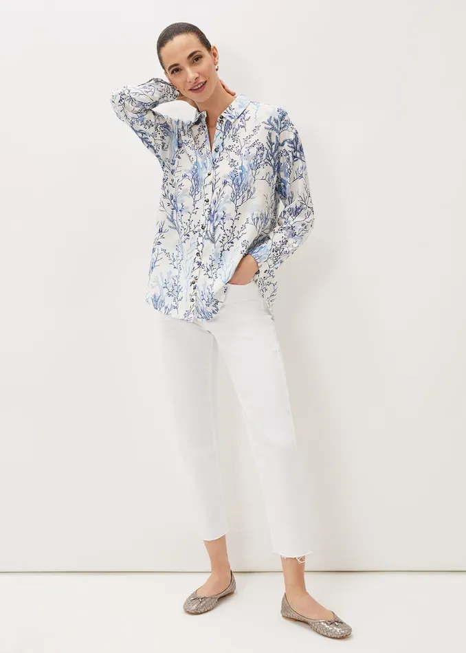 Women Phase Eight Shirts and Blouses Claire Coral Print Shirt