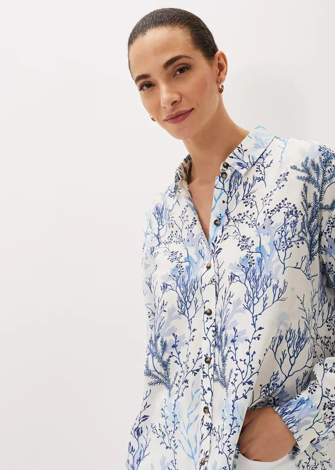 Women Phase Eight Shirts and Blouses Claire Coral Print Shirt