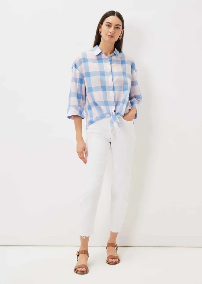 Women Phase Eight Shirts and Blouses Della Gingham Tie Front Blouse