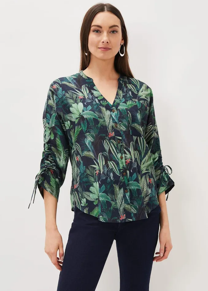 Women Phase Eight Shirts and Blouses Ellyn Cotton Tropical Print Blouse