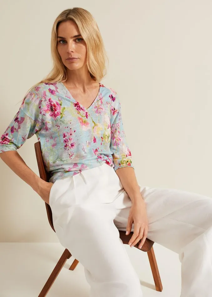 Women Phase Eight Tops and TShirts Flossie Floral Linen Top