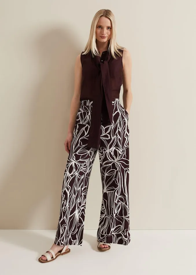 Women Phase Eight Trousers Anna Printed Wide Leg Trouser