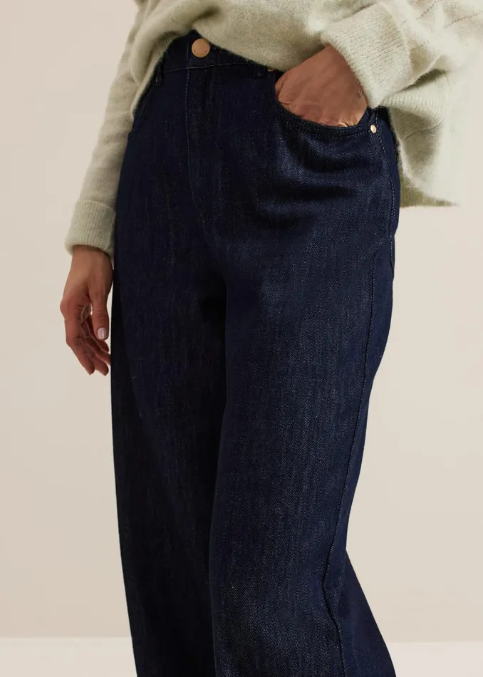 Women Phase Eight Trousers Liana Dark Wash Wide Leg Jean