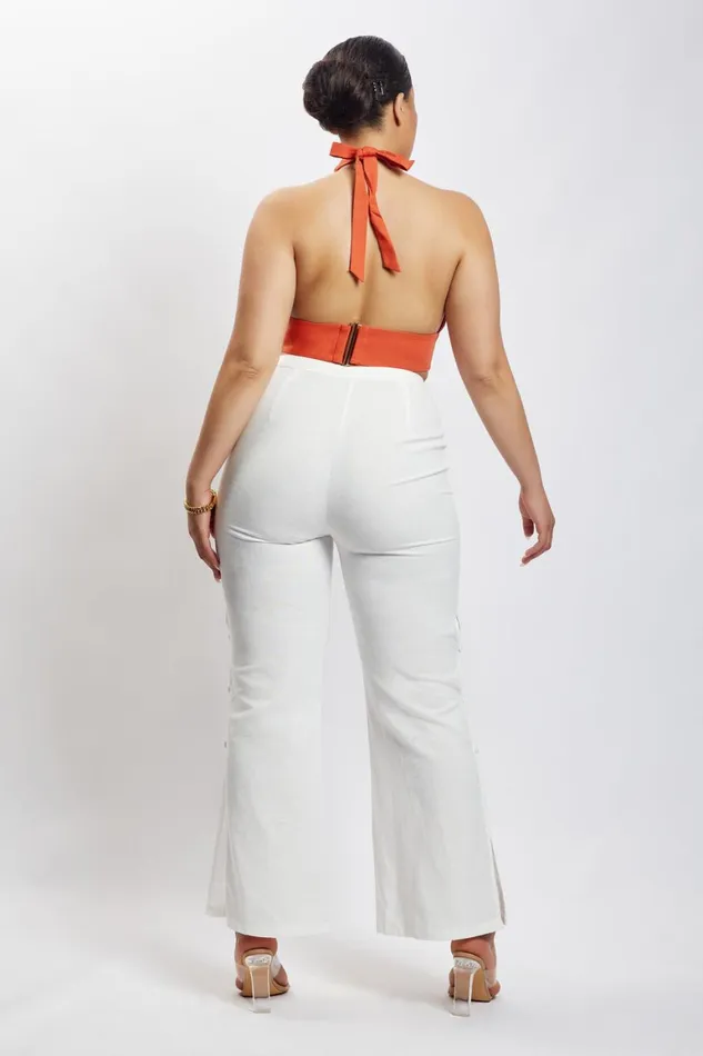 Women Piper Halter Neck Linen Crop Top 8211 Terracotta Terracotta Meshki Crop Tops