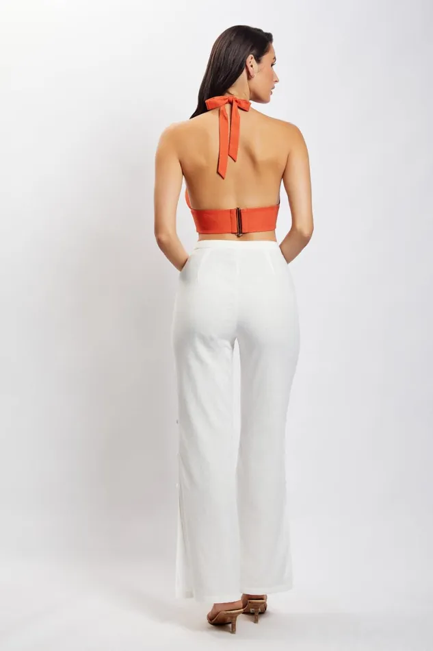 Women Piper Halter Neck Linen Crop Top 8211 Terracotta Terracotta Meshki Crop Tops