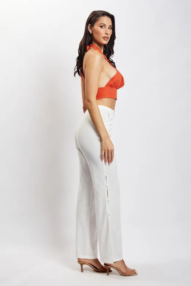 Women Piper Halter Neck Linen Crop Top 8211 Terracotta Terracotta Meshki Crop Tops