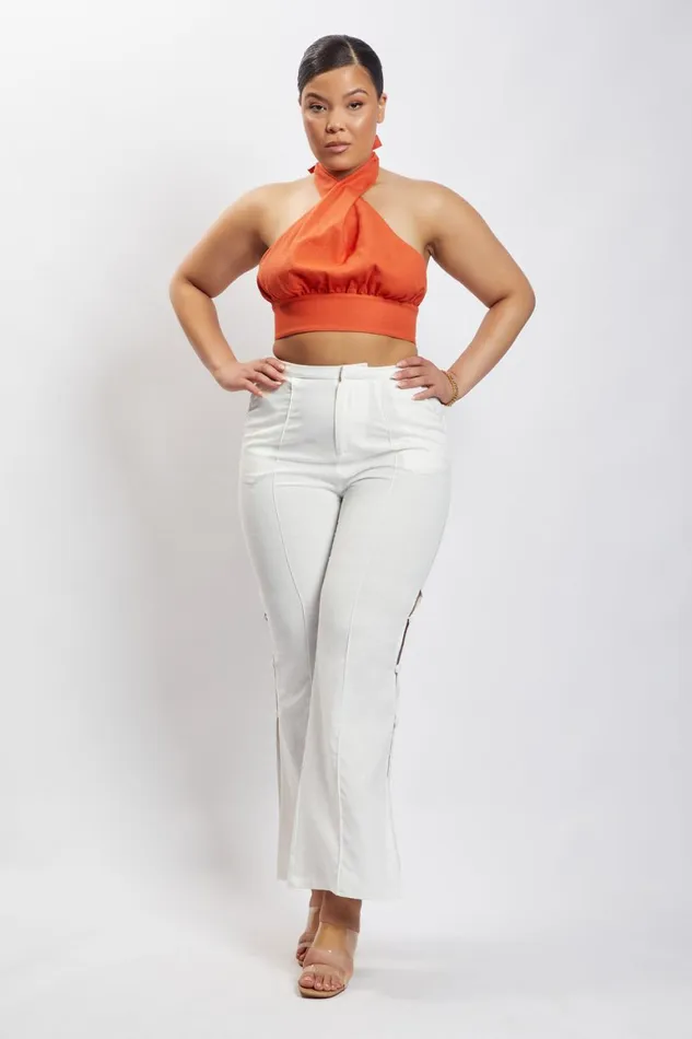 Women Piper Halter Neck Linen Crop Top 8211 Terracotta Terracotta Meshki Crop Tops