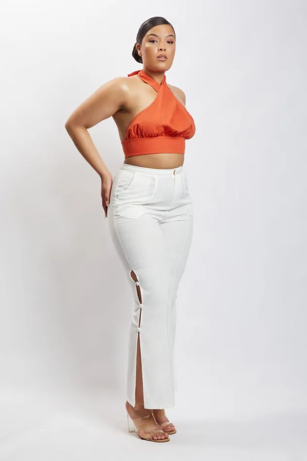 Women Piper Halter Neck Linen Crop Top 8211 Terracotta Terracotta Meshki Crop Tops