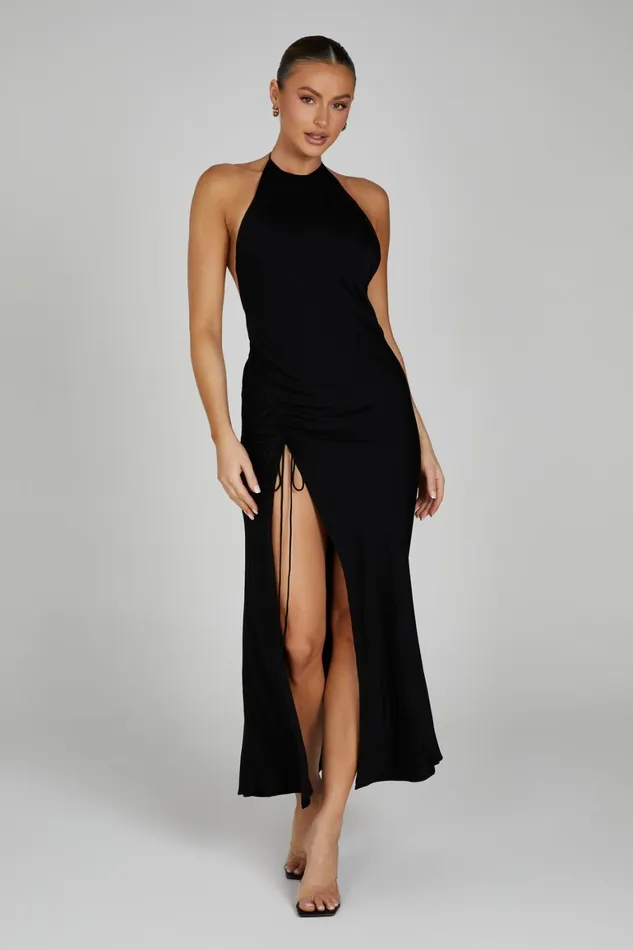 Women Polly Halter Maxi Dress 8211 Black Black Meshki Maxi Dresses