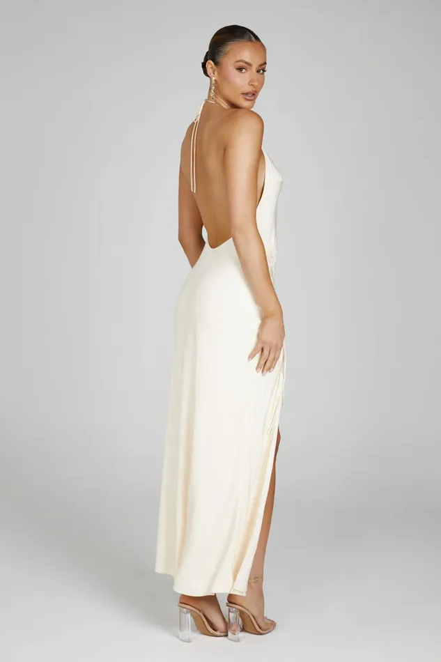 Women Polly Halter Maxi Dress 8211 Bone Bone Meshki Maxi Dresses