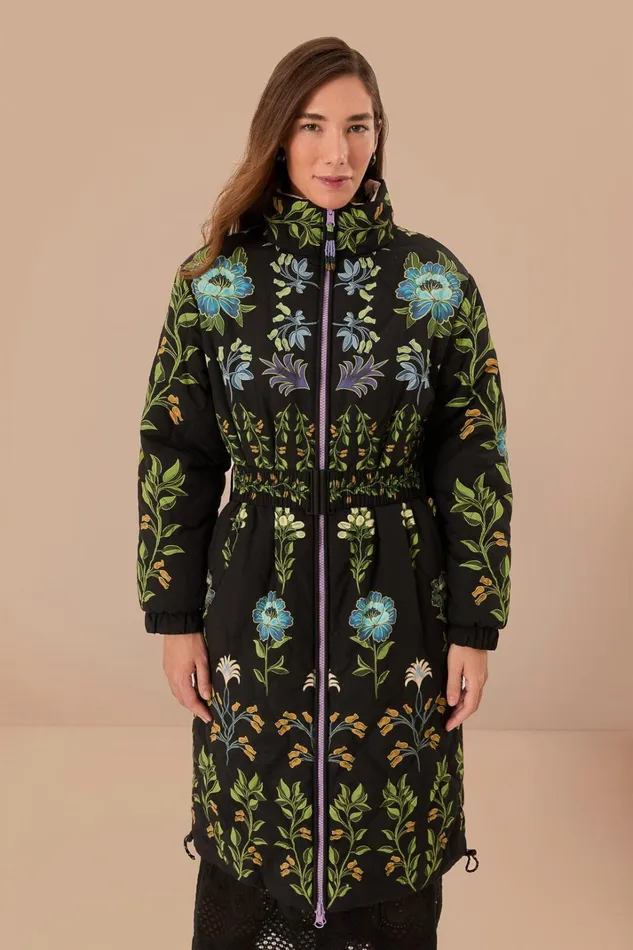 Women Puffer Jackets Farm Rio Black Winter Garden Reversible Maxi Puffer Jacket