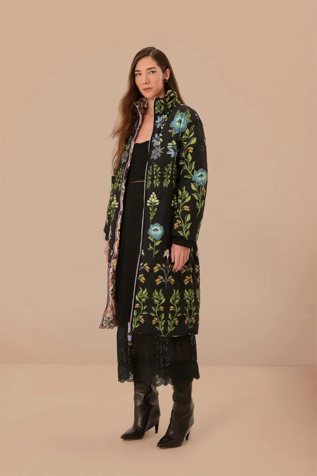 Women Puffer Jackets Farm Rio Black Winter Garden Reversible Maxi Puffer Jacket