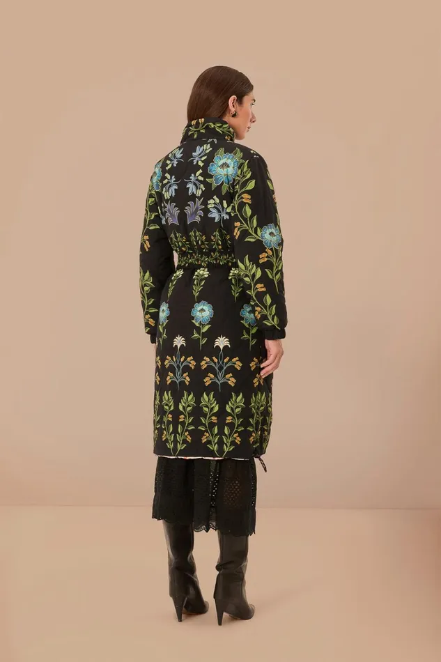 Women Puffer Jackets Farm Rio Black Winter Garden Reversible Maxi Puffer Jacket