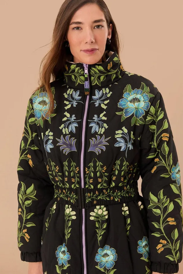 Women Puffer Jackets Farm Rio Black Winter Garden Reversible Maxi Puffer Jacket