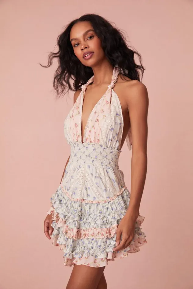 Women Quintelle Halter Mini Dress Blooming Medley LoveShackFancy Dresses Women Quintelle Halter Mini Dress Blooming Medley LoveShackFancy Dresses