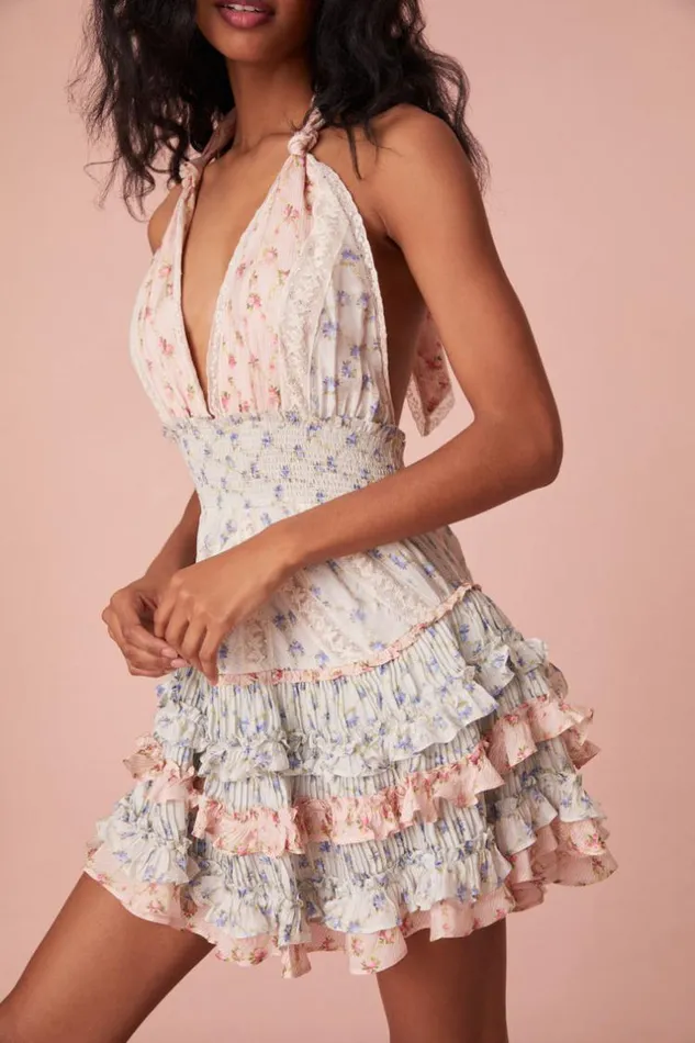 Women Quintelle Halter Mini Dress Blooming Medley LoveShackFancy Dresses Women Quintelle Halter Mini Dress Blooming Medley LoveShackFancy Dresses