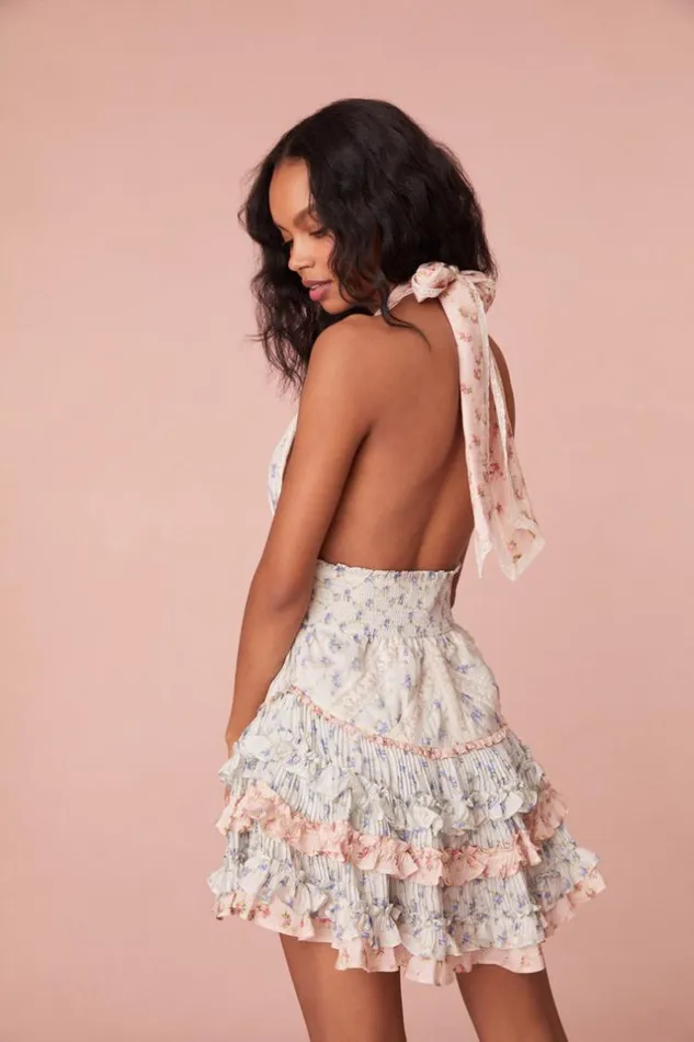 Women Quintelle Halter Mini Dress Blooming Medley LoveShackFancy Dresses Women Quintelle Halter Mini Dress Blooming Medley LoveShackFancy Dresses