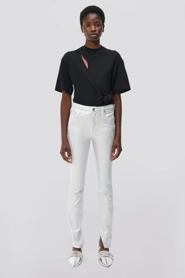 Women Rae Denim Silver Foil Jonathan Simkhai Pants and Bottoms